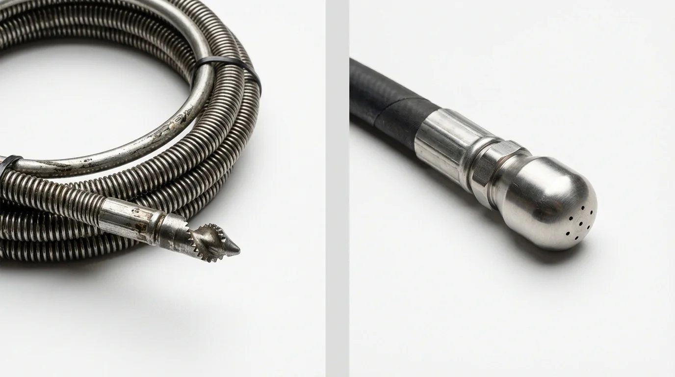 Drain snake cable and hydro jetting nozzle used for drain cleaning in Spencer, TN
