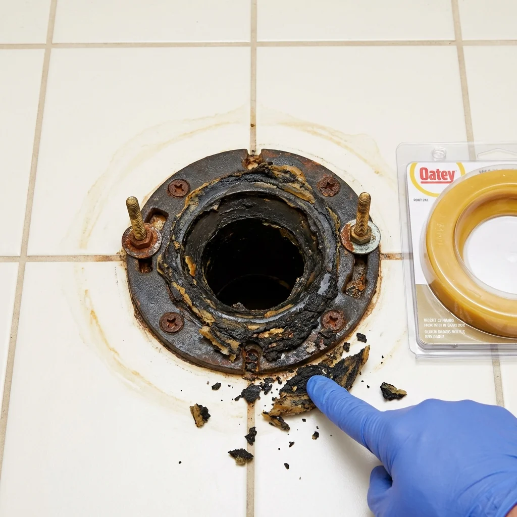 Failed wax ring showing water seepage at the base of a toilet in a Spencer, TN home