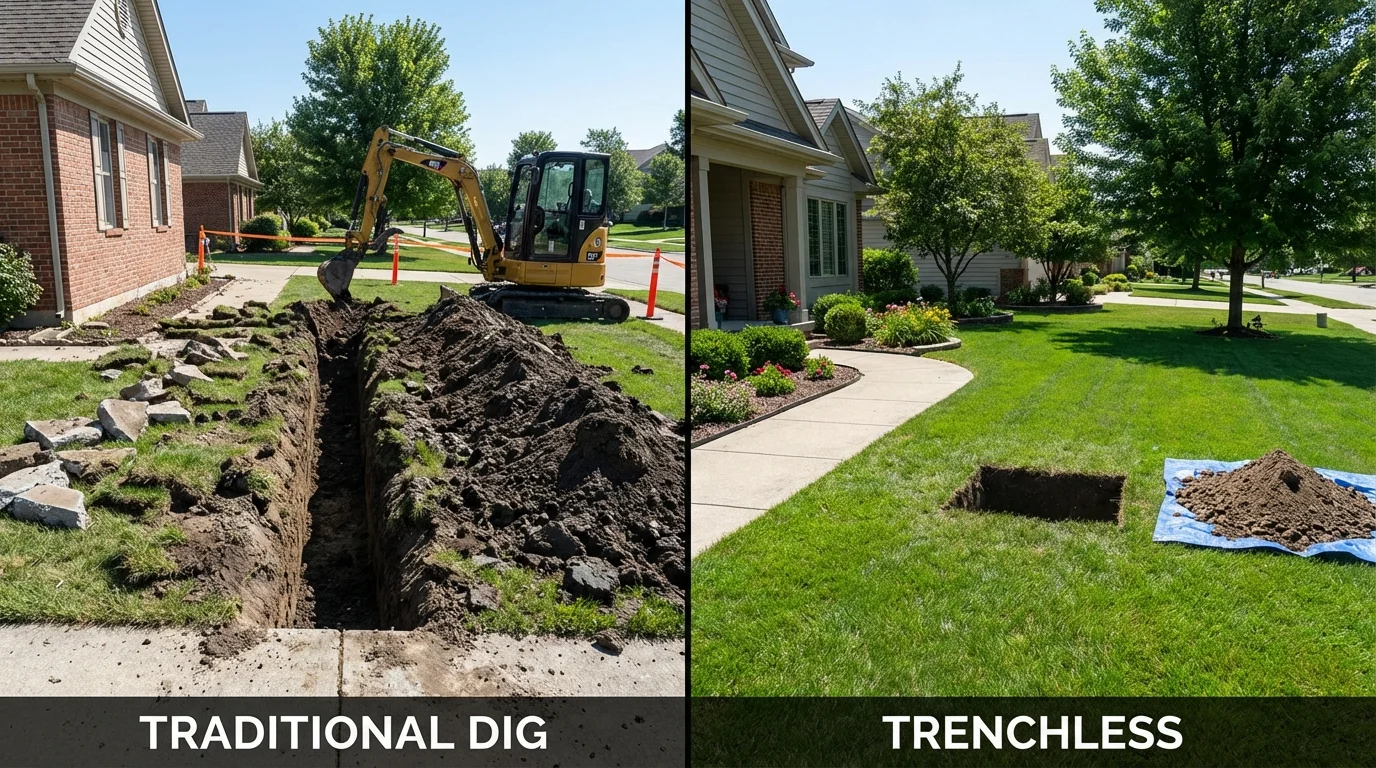 Trenchless sewer repair with minimal yard damage versus traditional excavation in Spencer, TN